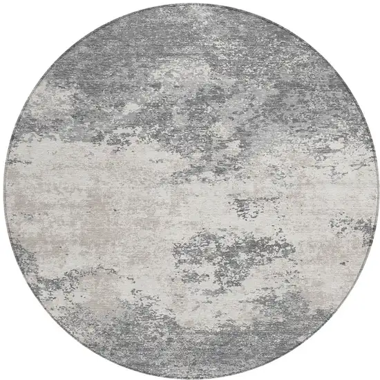 8' Gray And Beige Round Abstract Washable Indoor Outdoor Area Rug Photo 5