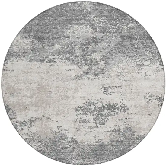 8' Gray And Beige Round Abstract Washable Indoor Outdoor Area Rug Photo 2