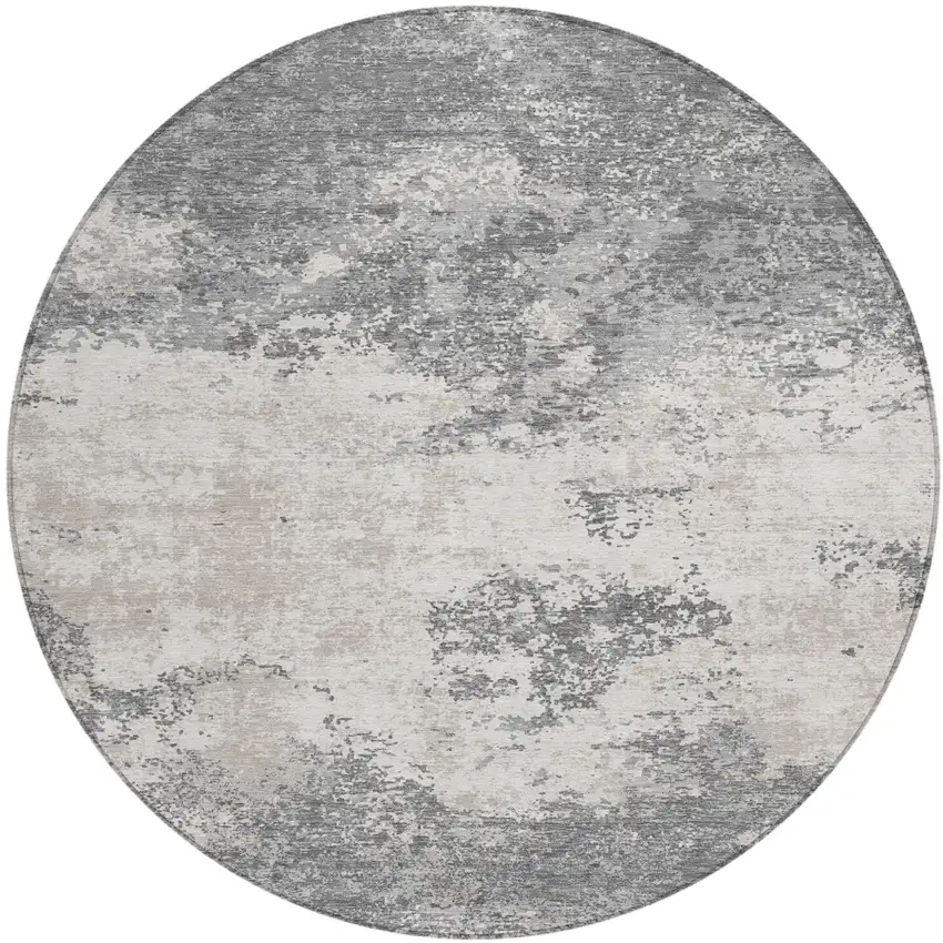 8' Gray And Beige Round Abstract Washable Indoor Outdoor Area Rug Photo 2