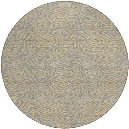 8' Gray And Beige Round Abstract Washable Indoor Outdoor Area Rug Photo 2