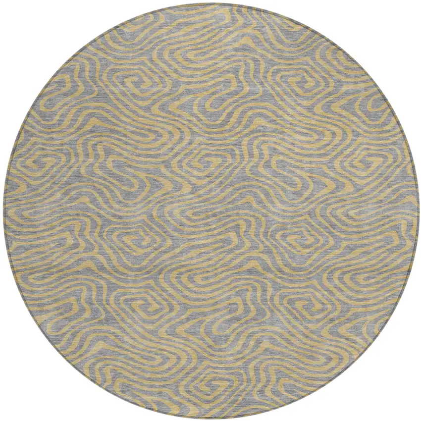 8' Gray And Beige Round Abstract Washable Indoor Outdoor Area Rug Photo 2