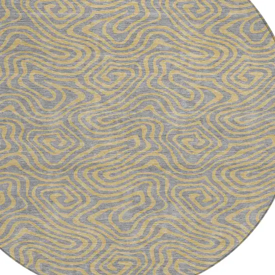 8' Gray And Beige Round Abstract Washable Indoor Outdoor Area Rug Photo 5