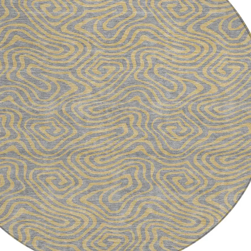 8' Gray And Beige Round Abstract Washable Indoor Outdoor Area Rug Photo 5