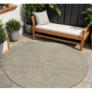 Photo of 8' Gray And Beige Round Abstract Washable Indoor Outdoor Area Rug