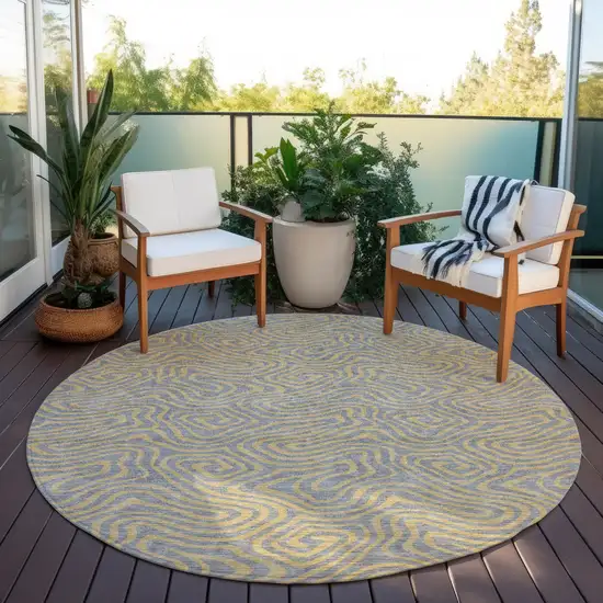 8' Gray And Beige Round Abstract Washable Indoor Outdoor Area Rug Photo 7