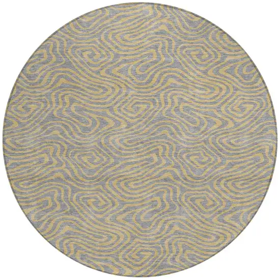 8' Gray And Beige Round Abstract Washable Indoor Outdoor Area Rug Photo 6