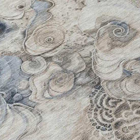 8' Gray And Beige Round Abstract Washable Indoor Outdoor Area Rug Photo 9