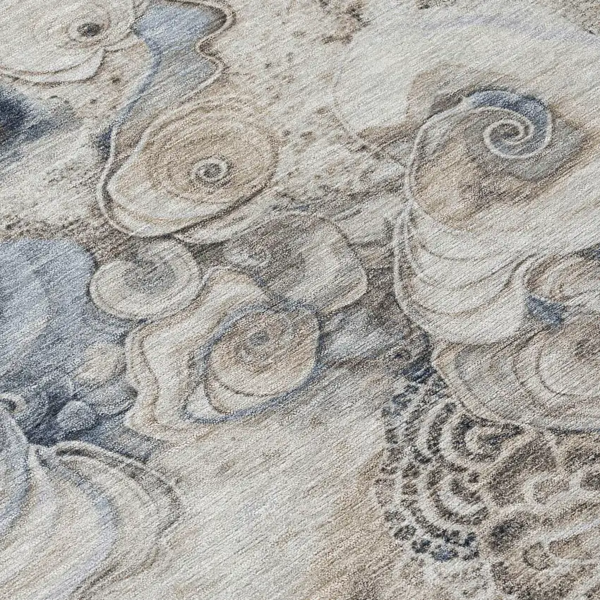 8' Gray And Beige Round Abstract Washable Indoor Outdoor Area Rug Photo 9