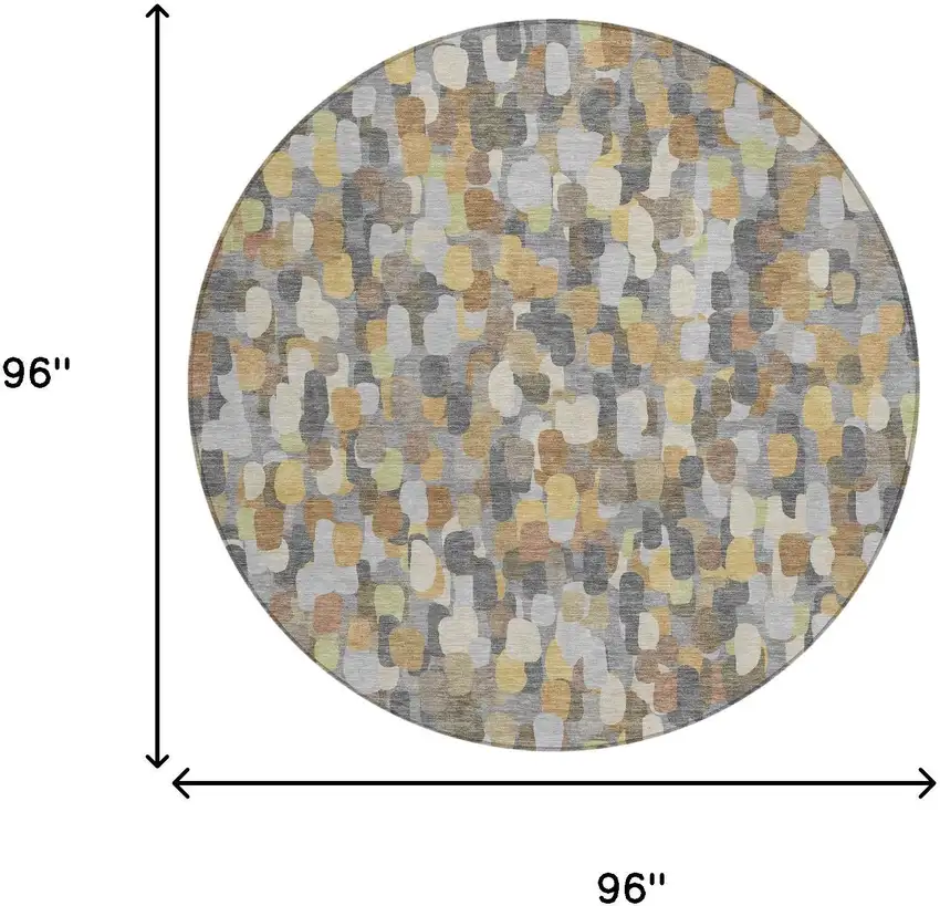 8' Gray And Beige Round Abstract Washable Indoor Outdoor Area Rug Photo 8