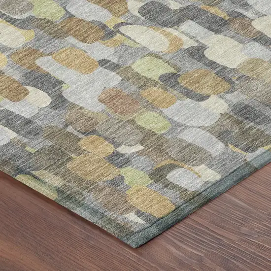 8' Gray And Beige Round Abstract Washable Indoor Outdoor Area Rug Photo 6