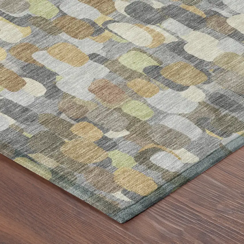 8' Gray And Beige Round Abstract Washable Indoor Outdoor Area Rug Photo 6