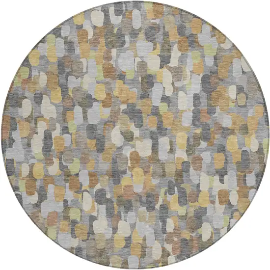 8' Gray And Beige Round Abstract Washable Indoor Outdoor Area Rug Photo 1