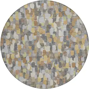 Photo of 8' Gray And Beige Round Abstract Washable Indoor Outdoor Area Rug