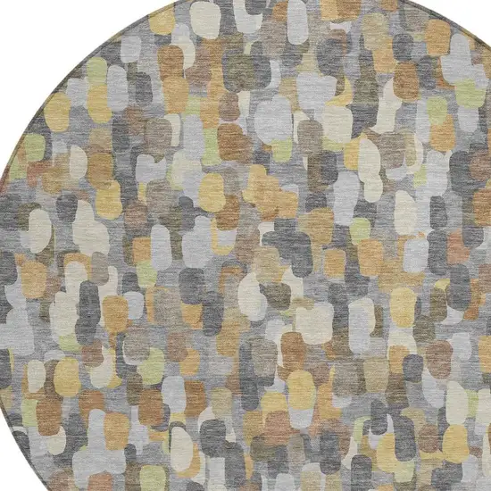 8' Gray And Beige Round Abstract Washable Indoor Outdoor Area Rug Photo 2