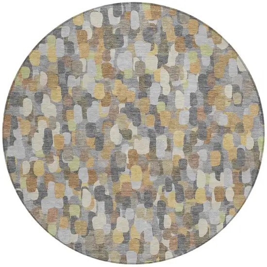 8' Gray And Beige Round Abstract Washable Indoor Outdoor Area Rug Photo 3