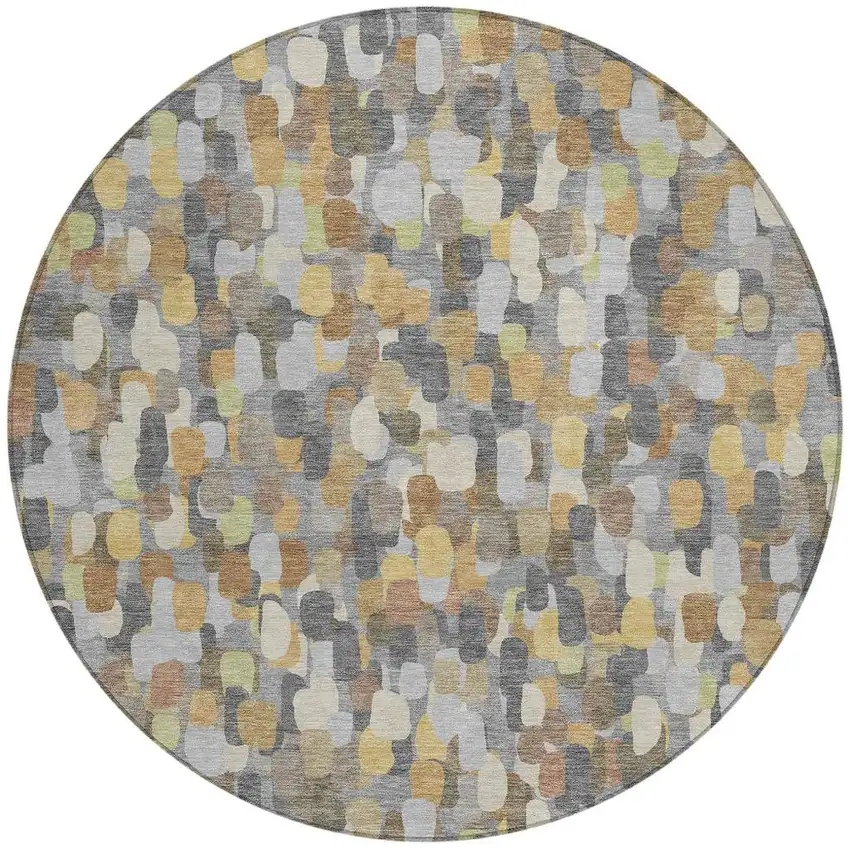 8' Gray And Beige Round Abstract Washable Indoor Outdoor Area Rug Photo 3