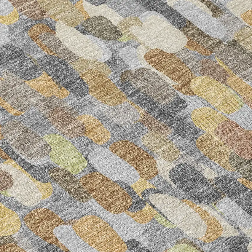 8' Gray And Beige Round Abstract Washable Indoor Outdoor Area Rug Photo 7