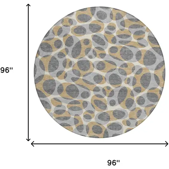 8' Gray And Beige Round Abstract Washable Indoor Outdoor Area Rug Photo 8