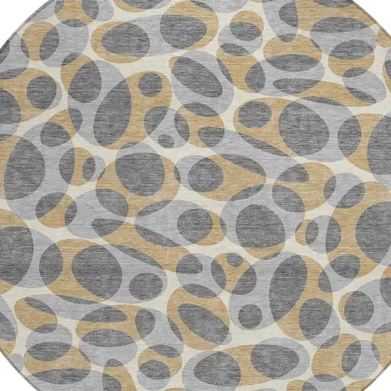 8' Gray And Beige Round Abstract Washable Indoor Outdoor Area Rug Photo 2