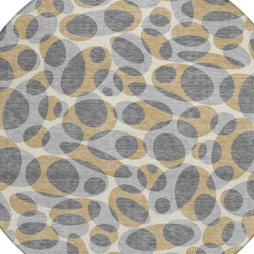 8' Gray And Beige Round Abstract Washable Indoor Outdoor Area Rug Photo 2