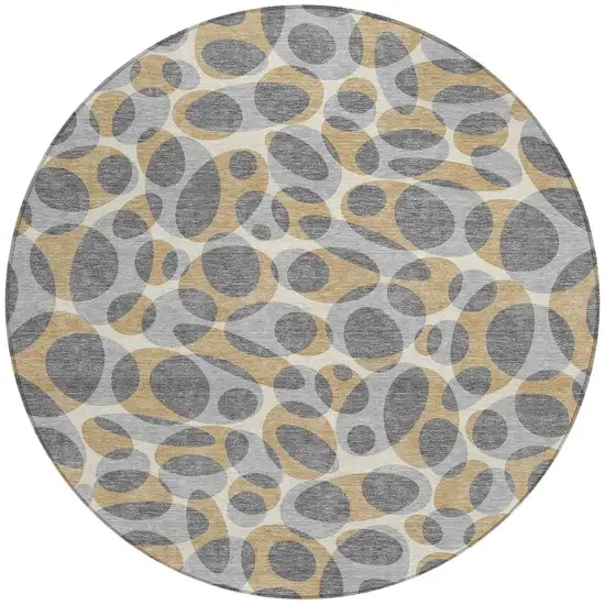 8' Gray And Beige Round Abstract Washable Indoor Outdoor Area Rug Photo 3