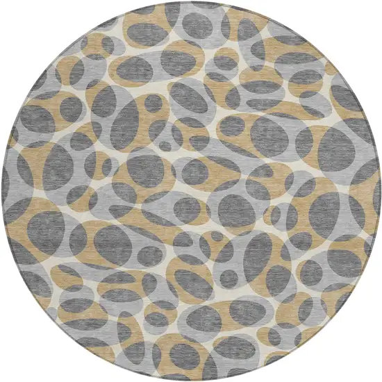 8' Gray And Beige Round Abstract Washable Indoor Outdoor Area Rug Photo 1
