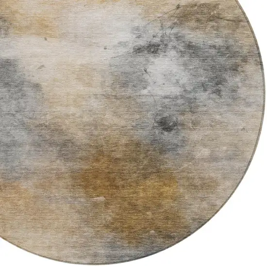 8' Gray And Beige Round Abstract Washable Indoor Outdoor Area Rug Photo 6
