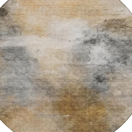 8' Gray And Beige Round Abstract Washable Indoor Outdoor Area Rug Photo 4
