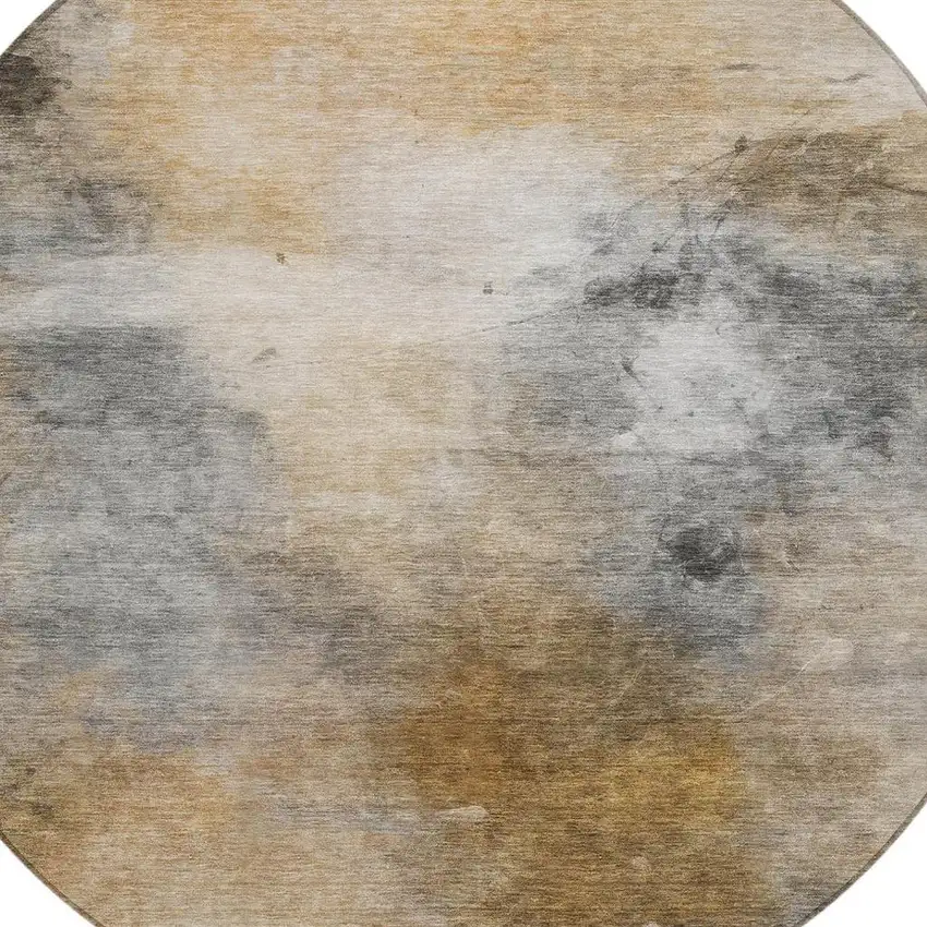 8' Gray And Beige Round Abstract Washable Indoor Outdoor Area Rug Photo 4