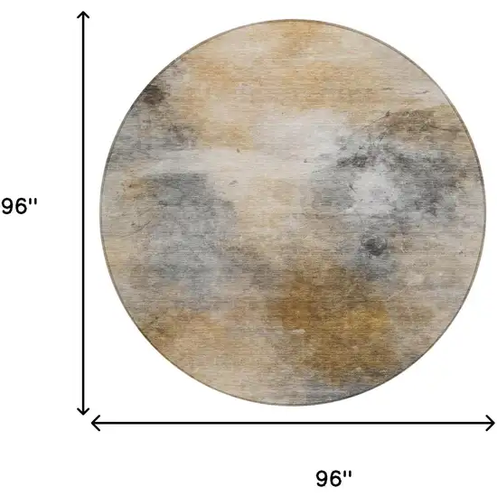 8' Gray And Beige Round Abstract Washable Indoor Outdoor Area Rug Photo 9
