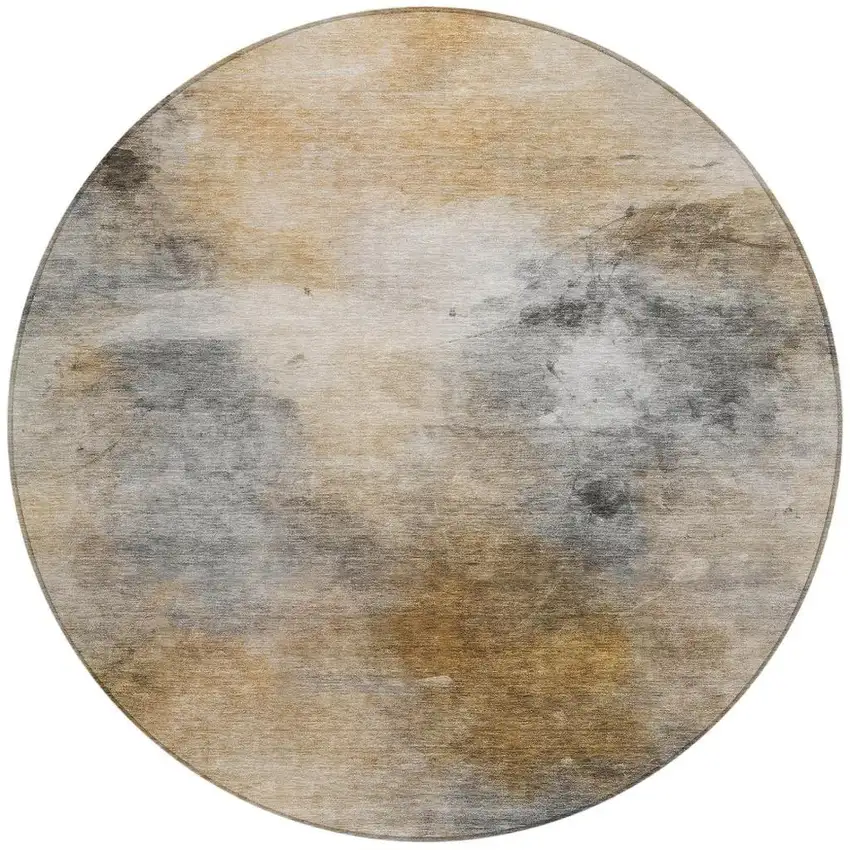 8' Gray And Beige Round Abstract Washable Indoor Outdoor Area Rug Photo 3