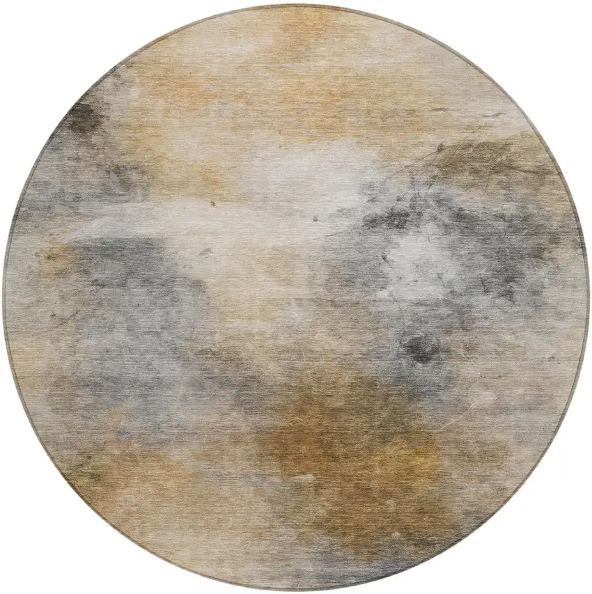 8' Gray And Beige Round Abstract Washable Indoor Outdoor Area Rug Photo 1