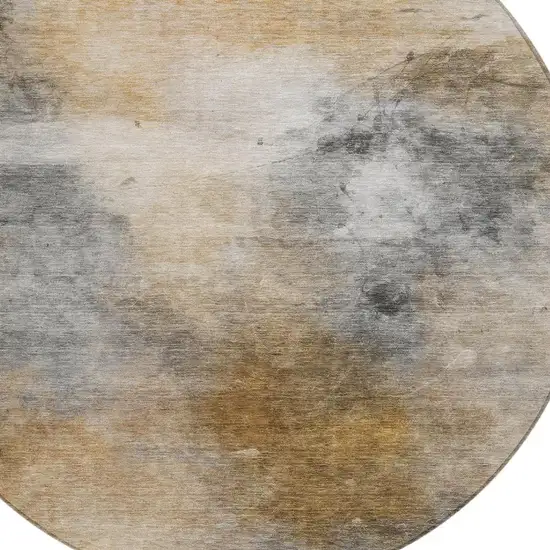 8' Gray And Beige Round Abstract Washable Indoor Outdoor Area Rug Photo 5