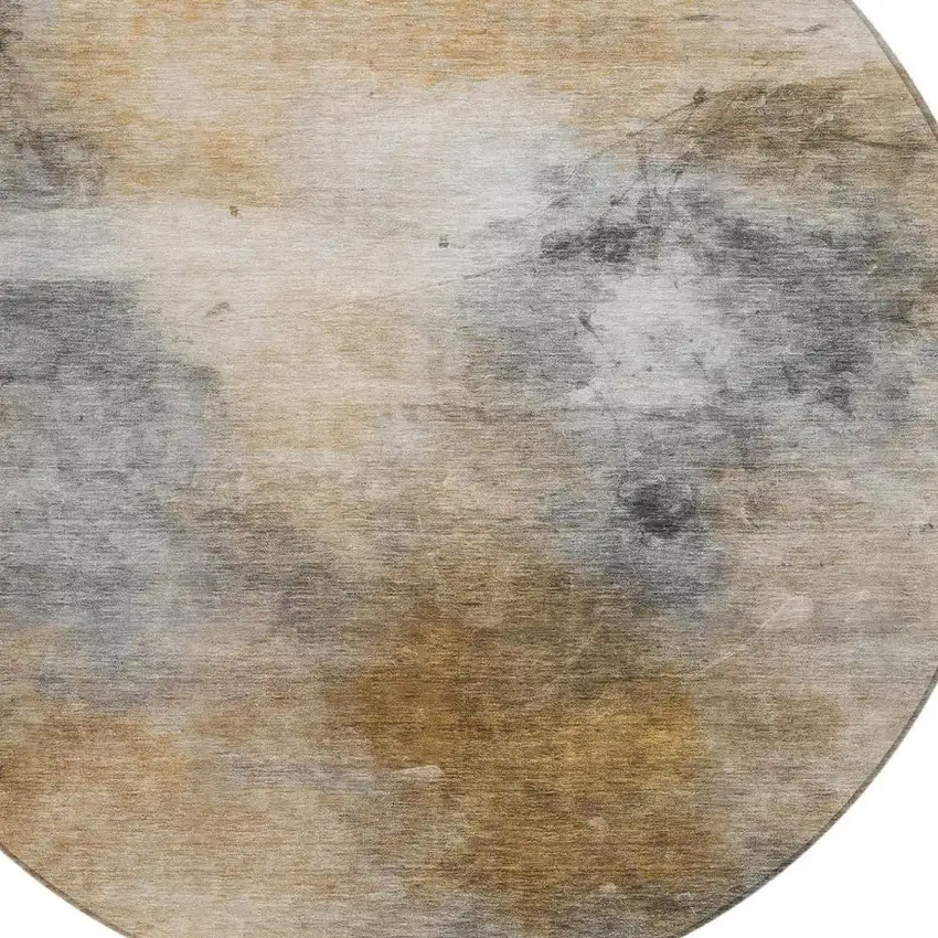 8' Gray And Beige Round Abstract Washable Indoor Outdoor Area Rug Photo 5