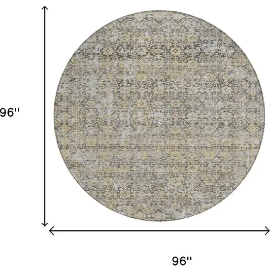 8' Gray And Beige Round Abstract Washable Indoor Outdoor Area Rug Photo 6