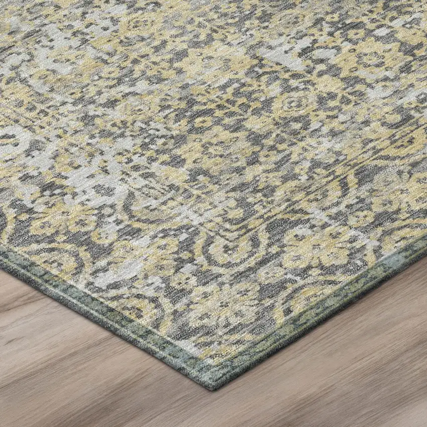 8' Gray And Beige Round Abstract Washable Indoor Outdoor Area Rug Photo 4