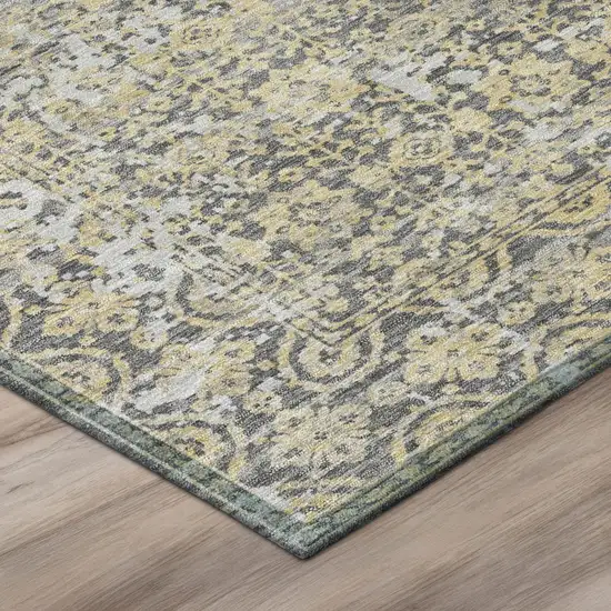 8' Gray And Beige Round Abstract Washable Indoor Outdoor Area Rug Photo 4