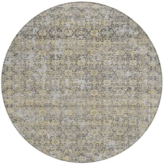8' Gray And Beige Round Abstract Washable Indoor Outdoor Area Rug Photo 1