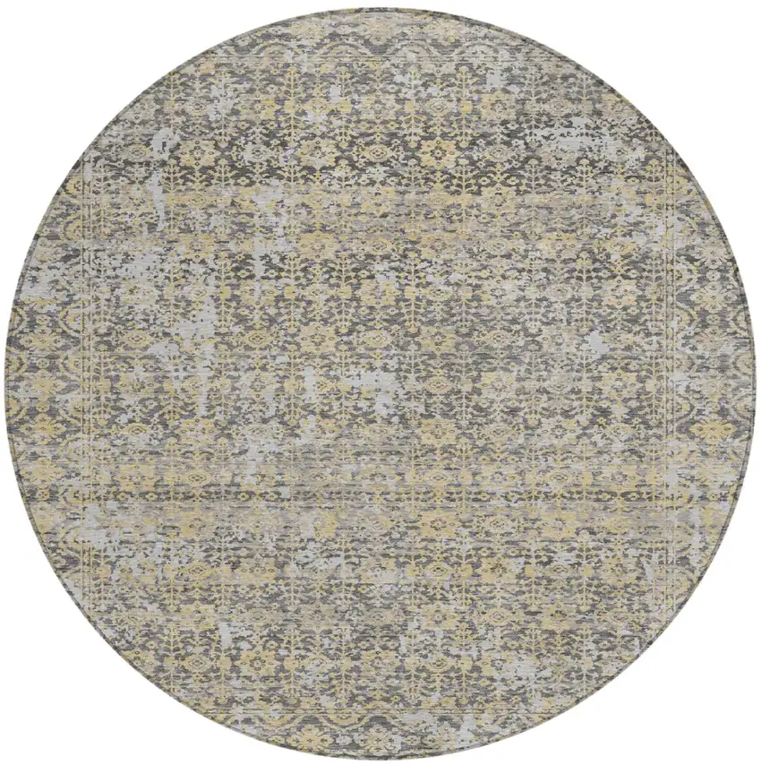 8' Gray And Beige Round Abstract Washable Indoor Outdoor Area Rug Photo 1