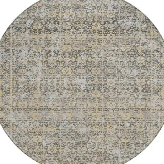 8' Gray And Beige Round Abstract Washable Indoor Outdoor Area Rug Photo 2