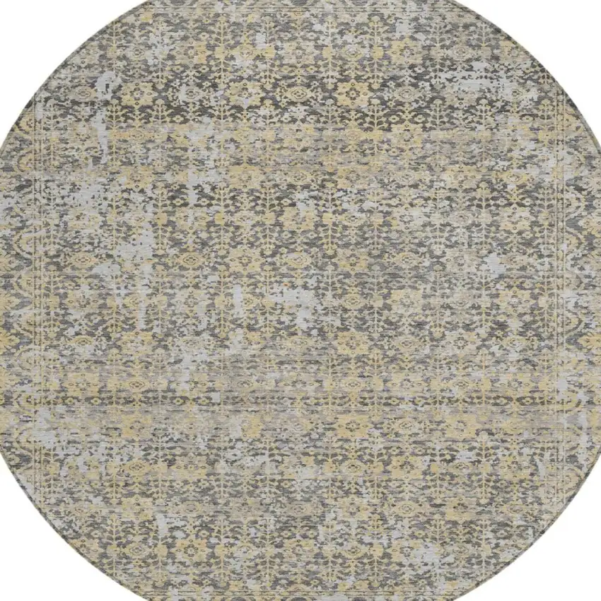 8' Gray And Beige Round Abstract Washable Indoor Outdoor Area Rug Photo 2