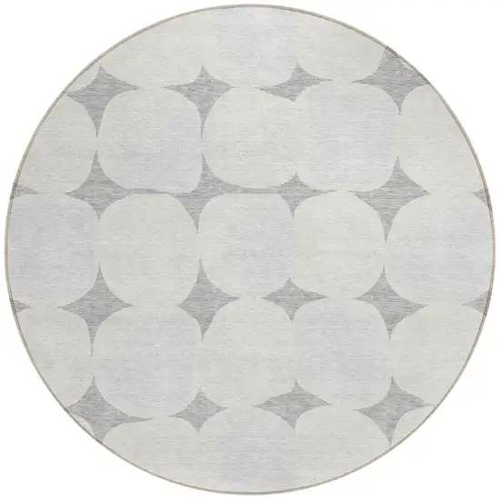 8' Gray And Beige Round Abstract Washable Indoor Outdoor Area Rug Photo 5
