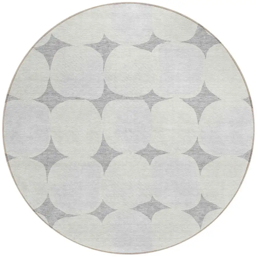 8' Gray And Beige Round Abstract Washable Indoor Outdoor Area Rug Photo 5