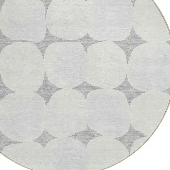 8' Gray And Beige Round Abstract Washable Indoor Outdoor Area Rug Photo 4