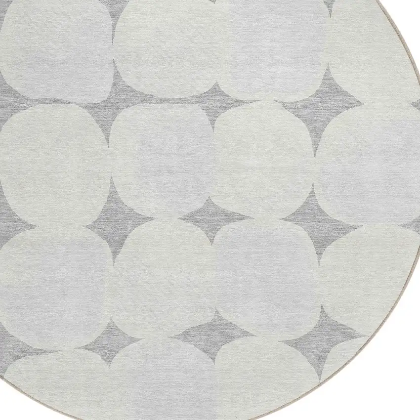 8' Gray And Beige Round Abstract Washable Indoor Outdoor Area Rug Photo 4