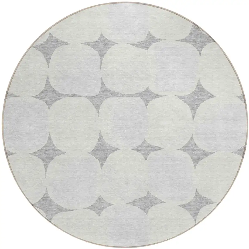 8' Gray And Beige Round Abstract Washable Indoor Outdoor Area Rug Photo 2