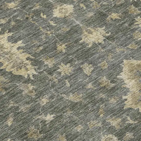 8' Gray And Beige Round Floral Washable Indoor Outdoor Area Rug Photo 8