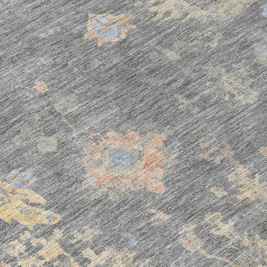 8' Gray And Beige Round Floral Washable Indoor Outdoor Area Rug Photo 8