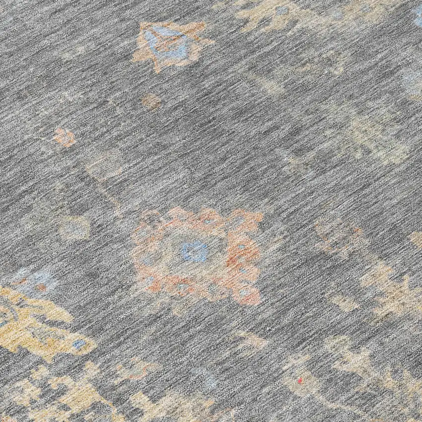8' Gray And Beige Round Floral Washable Indoor Outdoor Area Rug Photo 8