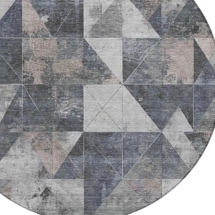 8' Gray And Beige Round Geometric Washable Indoor Outdoor Area Rug Photo 4